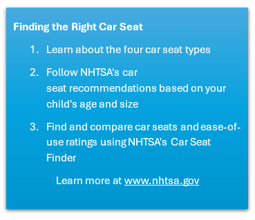 Finding the right car seat, recommendations provided by NHTSA